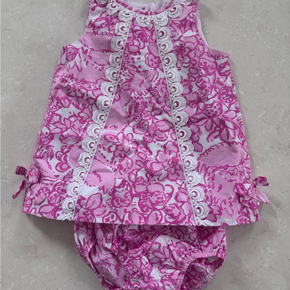 Lilly Pulitzer Pink Floral Baby Dress Set